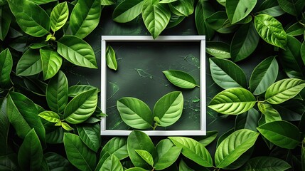 Canvas Print - Green Leaves and White Frame