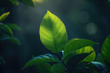 Aufkleber - Close-up shot of a single green leaf on a tree branch