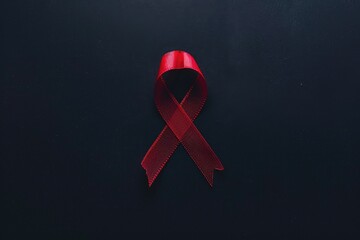 Aufkleber - A single red ribbon lying flat on a black background