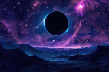 Poster - A black hole in the middle of a purple sky, great for space and astronomy themes