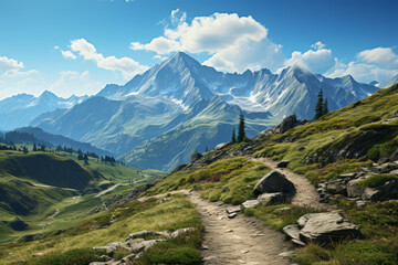 Aufkleber - an unoccupied mountain summit with panoramic views, where the only company is the vast expanse of sk
