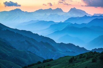 Wall Mural - Beautiful mountain ranges at sunset. Zigana mountains view from Gumushane - Trabzon road. Black Sea geography. Northern Turkey - generative ai