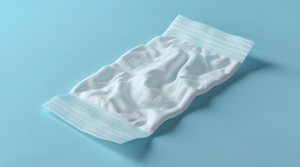 Poster - Close-up of a clean white towel lying on a blue surface, great for still life and minimalist compositions