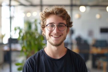 Portrait of a young male worker in startup company office