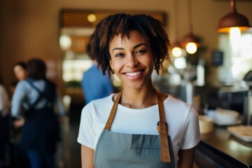 Wall Mural - Portrait of a smiling African American female barista