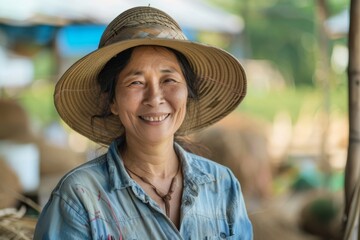 Wall Mural - Portrait of a smiling middle aged female farmer