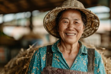 Wall Mural - Portrait of a smiling middle aged female farmer