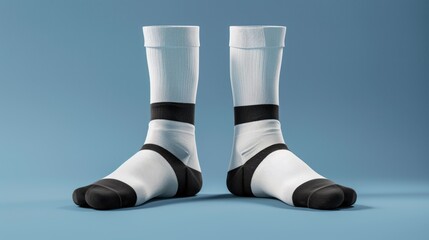 Poster - A pair of white socks with black stripes worn on feet