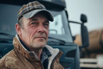 Wall Mural - Portrait of a middle aged Caucasian male truck driver