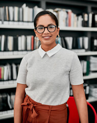Aufkleber - Portrait, business and woman in office, architecture and career ambition with confidence, pride and glasses. Face, person or employee in workplace, consultant for renovation or interior design agency