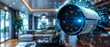 © Creative_Bringer - Futuristic security camera in a modern living room, digital overlay, bright lighting