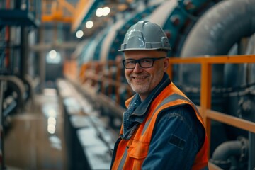 Portrait of a middle aged smiling male engineer at Hydroelectric Dam