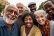© CojanAI - Diverse group of seniors taking a selfie together outdoors