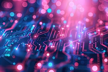 Poster - Circuit board with glowing lights. Perfect for tech-related projects.