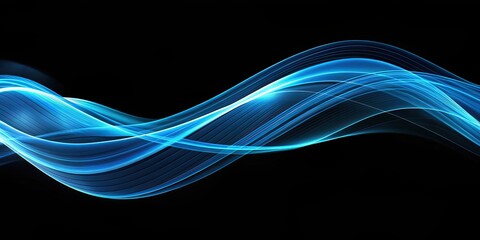 Wall Mural - Abstract blue wavy lines on black background, abstract, blue, wavy, lines, black, background, design, pattern, texture, artistic