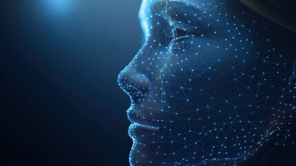 Poster - A digital representation of a human face rendered in a futuristic abstract style