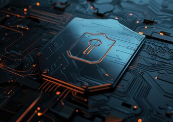 Aufkleber - A security icon on a circuit board symbolizing digital protection