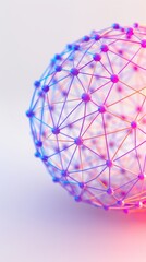 Poster - Global Network Visualization, interconnected dots forming a futuristic design, vibrant neon colors, isolated on white, ample copy space, emphasizing depth and connectivity.