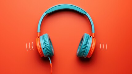 Poster - Vibrant Abstract Headphones with Radiating Sound Waves, Symbolizing Online Audio Series Impact, Dynamic Composition with Ample Copy Space for Text