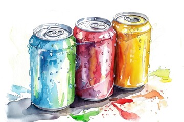 Aufkleber - Three empty soda cans on a wooden table, ready for recycling