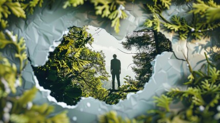 Poster - A person stands alone in a dense forest