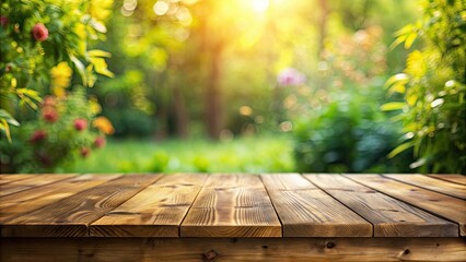 Empty wooden table with blurred garden background, empty, wooden, table, garden, background, blurred, rustic, outdoor, nature