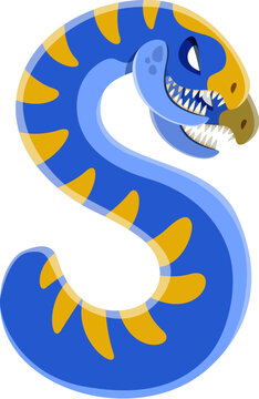 Halloween font, letter S as monster snake or scary cartoon character for horror alphabet, vector type. Halloween holiday ABC font and spooky typeface of letter S as monster serpent snake in typography