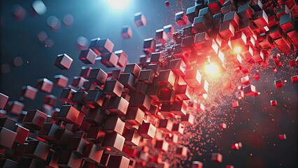 Sticker - Red and black cubes emitting a glowing light with particles floating in the background , , cubes, red, black, glowing