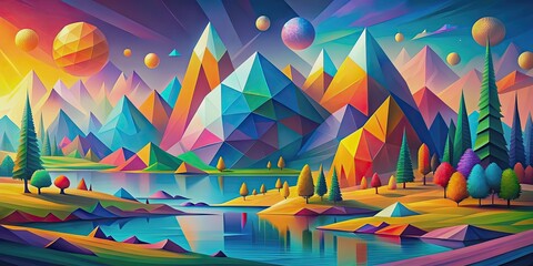 Wall Mural - Abstract landscape with vibrant colors and geometric shapes , abstract, landscape, trees, abstract art, colorful