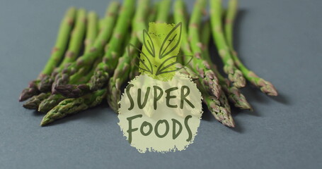 Poster - Asparagus spears with Super Foods text and leaf image over them
