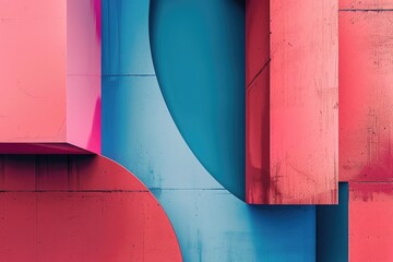 Poster - A detailed view of a building featuring bright red and blue walls