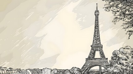 A sketch of the Eiffel Tower with a grungeinspired background