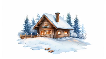 Wall Mural - A cozy cabin in the woods with a snow-covered roof