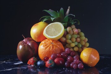 Poster - Fresh fruits arranged neatly on a table