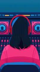 Poster - Streaming platform series cover, flat design illustration of a person from the front, ample copy space for text, detailed focus on all elements, vibrant depth of field
