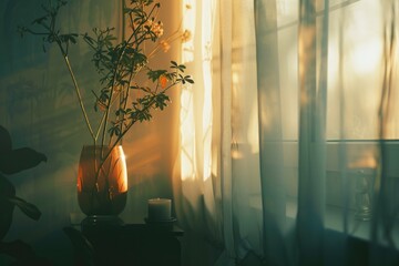 Fototapete - A vase of fresh flowers sits on a table in front of a window, with natural light pouring in
