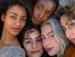 A group of women pose together for a photo shoot