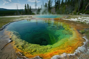 Wall Mural - Morning Glory Pool, landscapes, wild nature, geysers and hydrothermal features of Yellowstone National Park, Wyoming, USA - generative ai