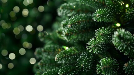 Wall Mural - A close up of a green Christmas tree with a lot of needles