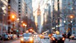 © LifeMedia - A vibrant, blurry city street scene depicting moving cars and tall skyscrapers at dusk, with a warm orange glow from street lights and the setting sun reflecting on buildings.