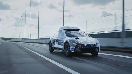 Leinwandbilder - Autonomous Electric Vehicle Navigating Futuristic Urban Expressway