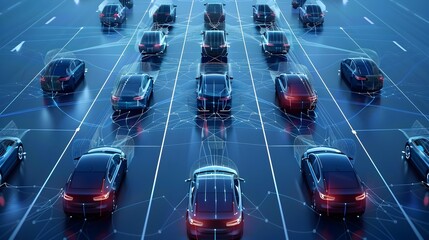 Leinwandbilder - Autonomous Vehicles Connected Through Advanced Mesh Network Technology for Future Mobility