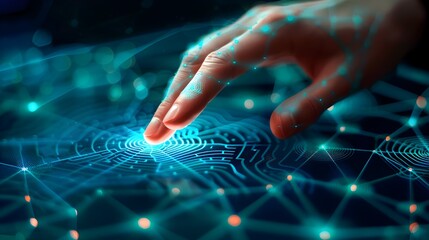 Poster - Biometric Hand Scanner with Network Security Data Icons