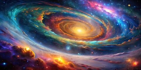 Wall Mural - vibrant cosmic landscape with swirling galaxies and colorful nebulae, cosmos, space, stars, universe