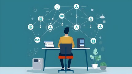 Poster - Efficient Remote Work Setup with Connected Digital Tools and Icons