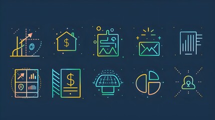 Poster - Fintech Mesh Line Icons of Financial Technology Tools and Applications