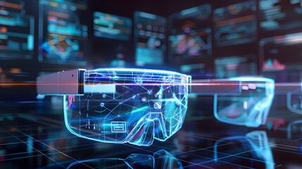 Aufkleber - Futuristic Augmented Reality Mesh Lines Depicting Digital Devices and Applications