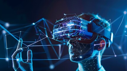 Fototapete - Futuristic Augmented Reality Vision with Mesh Lines and Digital Connectivity
