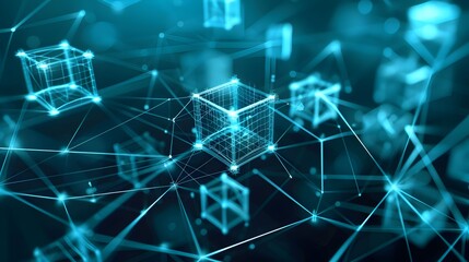 Aufkleber - Futuristic Blockchain Network with Interconnected Mesh of Digital Blocks