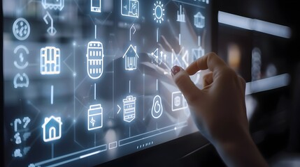 Aufkleber - Futuristic Smart Home Touchscreen Interface with Mesh Line Icons